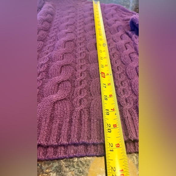 "AUTUMN CASHMERE" (brand) CABLE KNIT TURTLENECK PURPLE LARGE - Picture 6 of 7